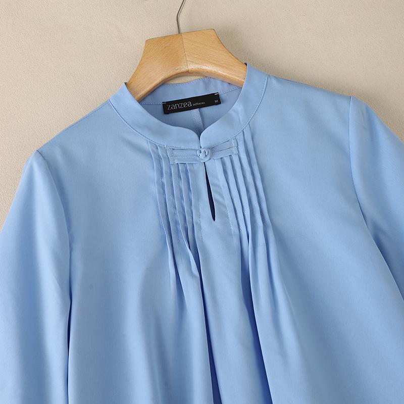 ZANZEA Women Casual Stand Color Lace Splice 3/4 Sleeve Loose Blouse