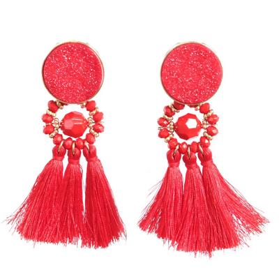 [Q5755] - Golden Red 'Tahitienne' Designer Earrings - 90x50 Mm