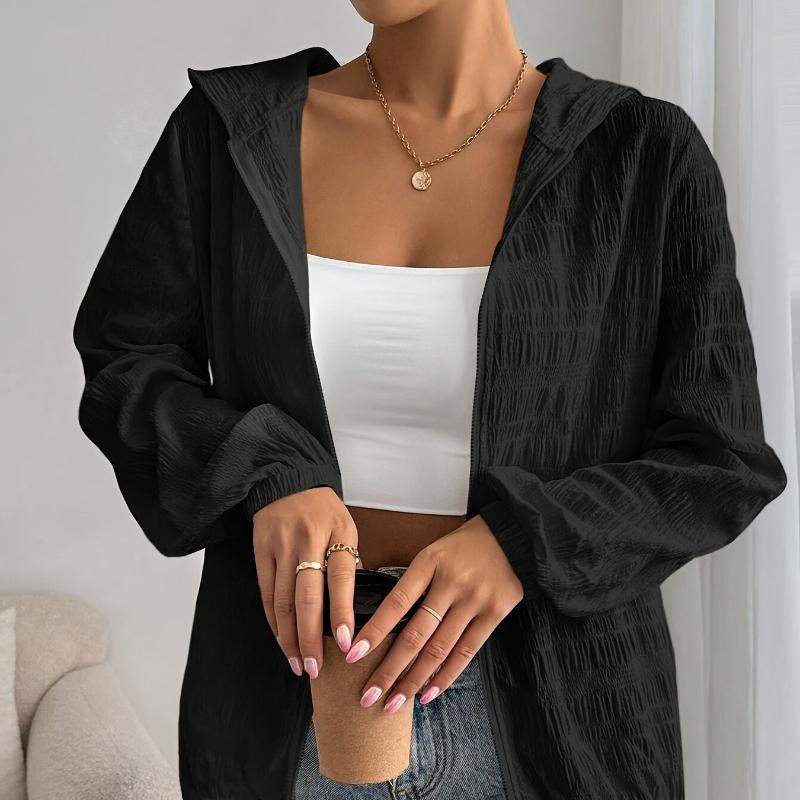 

Women S Lightweight White Hooded Jacket Long Sleeves, Versatile Outerwear for All Seasons S
