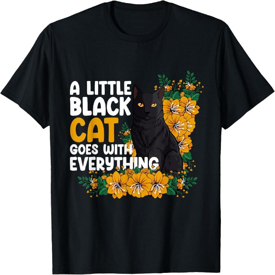 Black Cat Kitten Lover Funny Feline Flower Pet Owner T-Shirt S