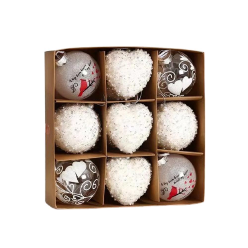

12pcs Painted Heart Shaped Hanging Balls Romantic Christmas Tree Ornaments Valentine s Day Supplies белый