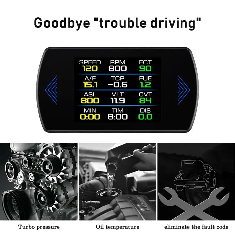 P12 OBD2 Head Up Display Smart Digital Meter Car Speedometer Tacho RPM Turbo Boost Pressure Water Temp Oil Temp EXT Volt Meter