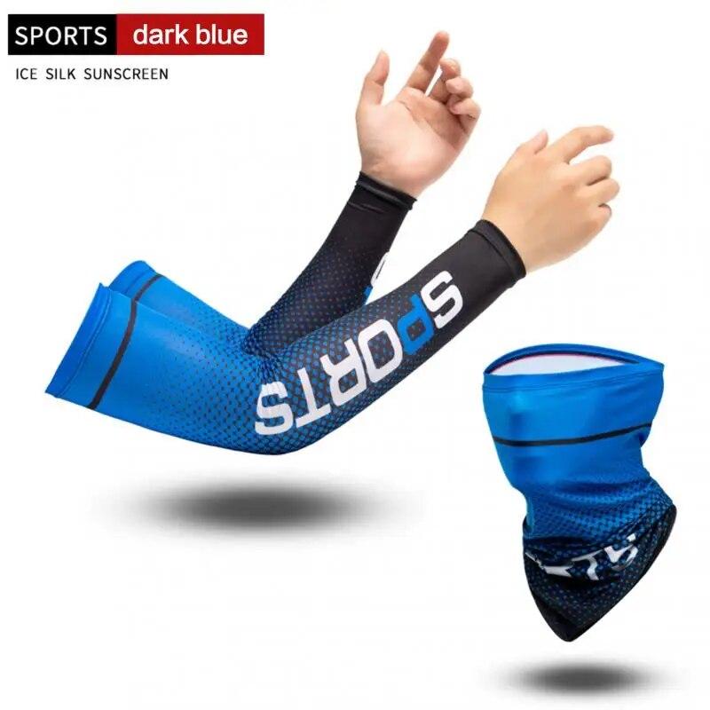2Pcs Set Sun UV Protection Long Gloves Hand Protector Cover Arm Sleeves Ice Silk Sleeves Outdoor Arm Cool Sport Cycling one size синий