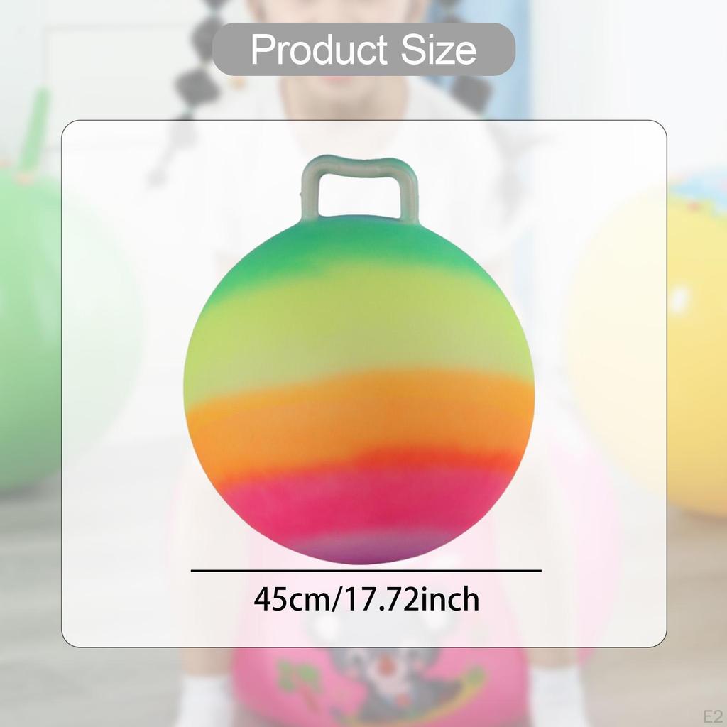 Jumping Ball Kids Toy Outdoor Yard Game Bouncing Exercise Rainbow 18in Colorful with Handle and Air