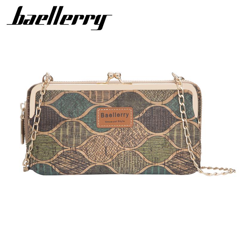 Baellerry Women's Long Purse Fashion Cell Phone Bag Printed Wallet with Metal Chain Multifunctional Crossbody Bag