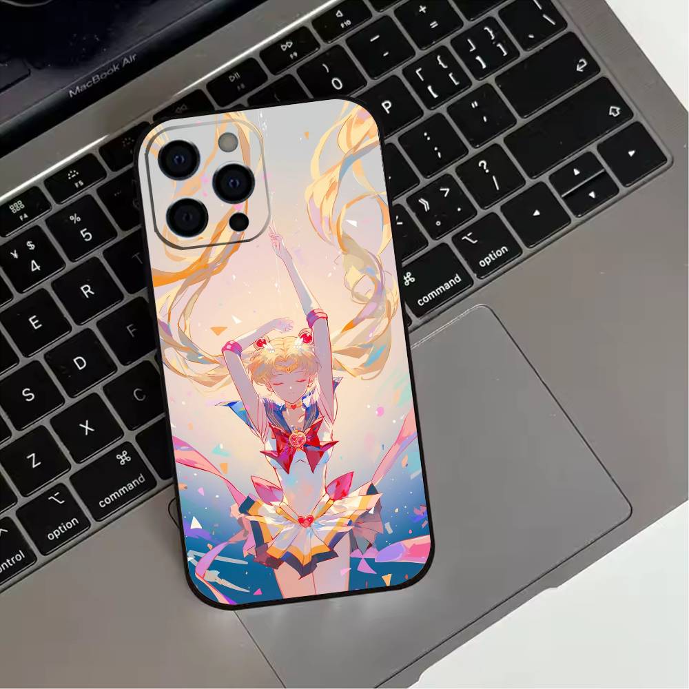 S-Sailor Moon Anime  Phone Case For iPhone 17,16,15,14,13,12,11 Plus,Pro Max,XS,Soft Silicone Black Cover