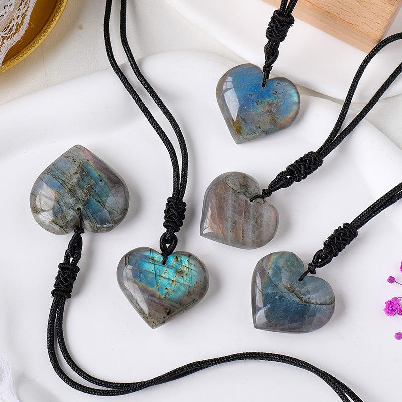 Natural Rhodochrosite Heart Pendant Necklace - Grey Moonlight Stone Heart-shaped Heart-shaped Energy Stone Crystal Artwork