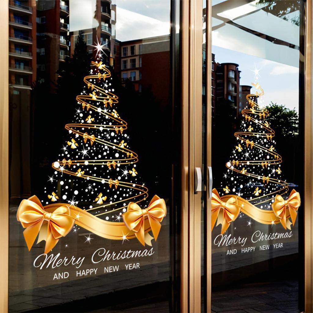 Christmas Tree Window Clings 25.59x17.72 Inch Double-Sided Decal Golden Christmas Tree Window Clings For Holiday Home Window