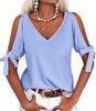 Women's Cold Shoulder V Neck T-Shirt Short Sleeve Loose Summer Cutout Blouse Top