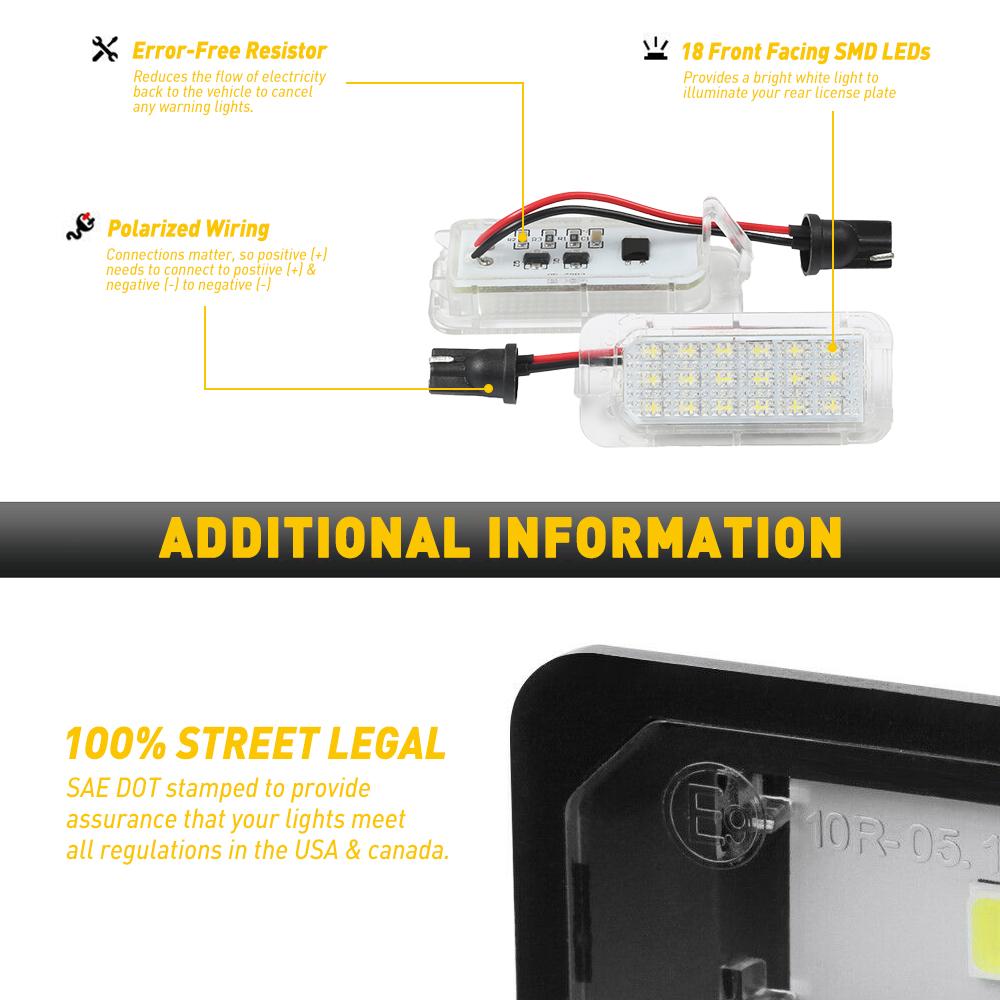 2Pcs LED License Number Plate Light Bulb CANBUS 6000K White for Ford Escape Fusion Explorer 2013-2019 Super Bright 12V Car Lamp