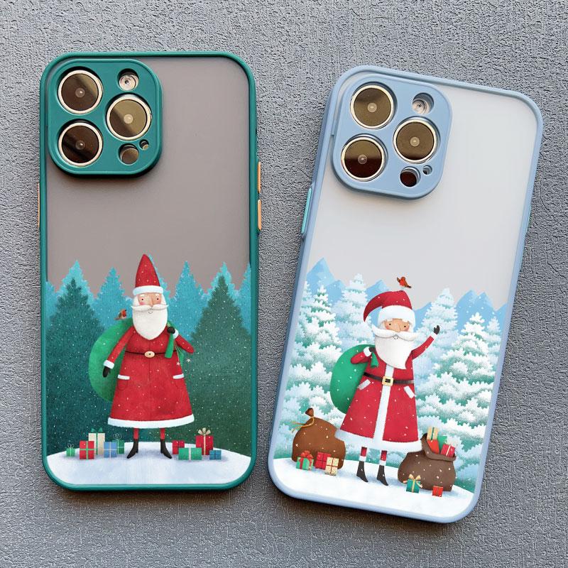 Coques de téléphone de Noël Cartoon de Luxe pour IPhone 11 12 13 Mini Pro Max 14 15 16 Pro Max Plus XS XR X Simple Père Noël Antichoc