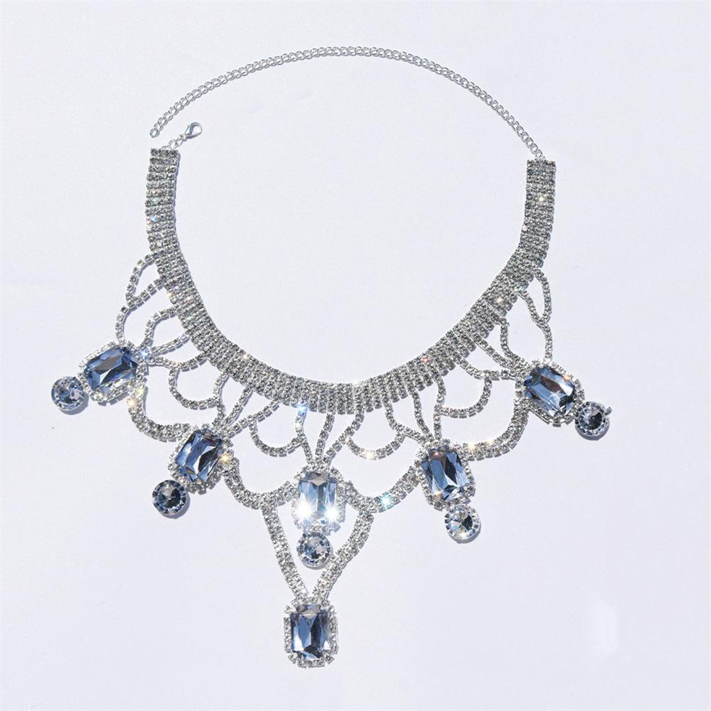 

European And American Exaggerated Rhinestone Necklace, Fashionable And Personalized Luxury Multi-Layer Water Drop Necklace Shining Necklace Neck срібний