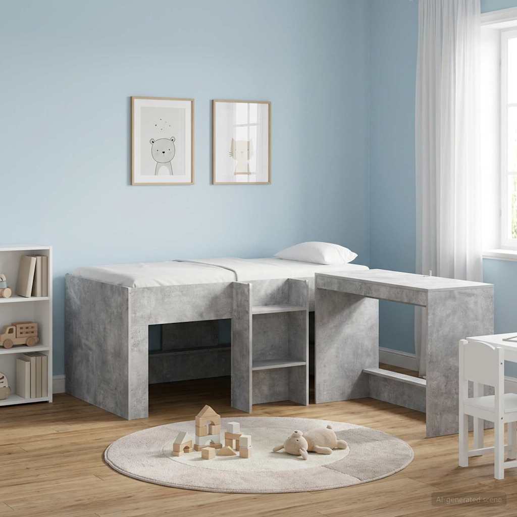 Children S Loft Bed Concrete Grey 80 X 160 Cm Wood Material