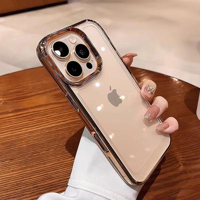 Lüks Kaplama Şeffaf Akrilik Kılıf iPhone 16 15 14 13 12 Pro Max 16 Plus Darbeye Dayanıklı Sert PC Zırh Kılıfı
