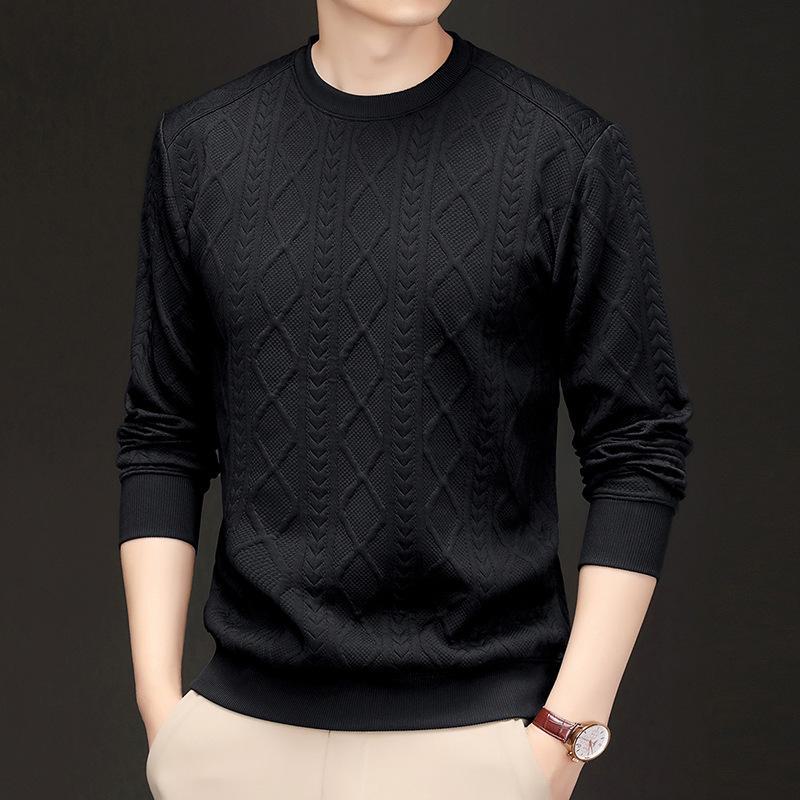 Men's Solid Color Pullover Sweater - Long Sleeve, Casual Round Neck T-Shirt