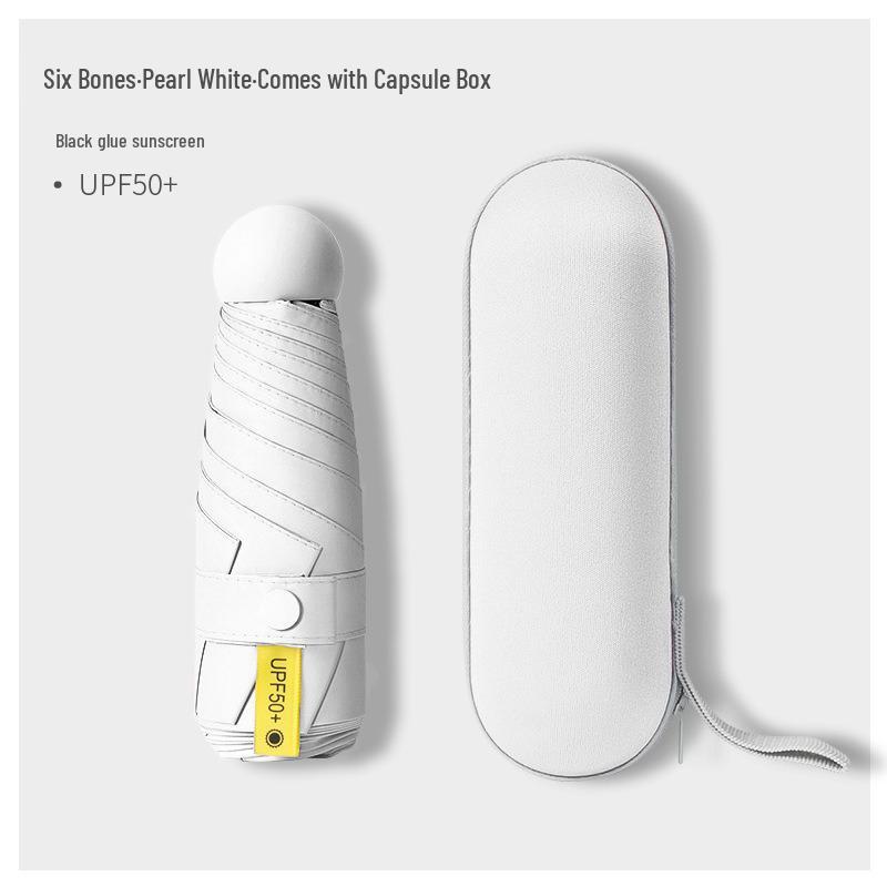 Compact Capsule Umbrella with UV Protection and Black Glue Sunshade