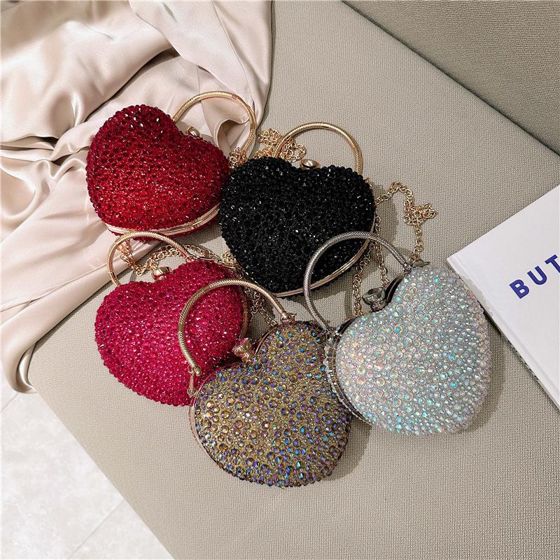 1 Piece Rhinestone Mini Handbags Luxury Diamond Inlay Heart Shape Crystal Clutch Purse Evening Wedding Party Shoulder Bag