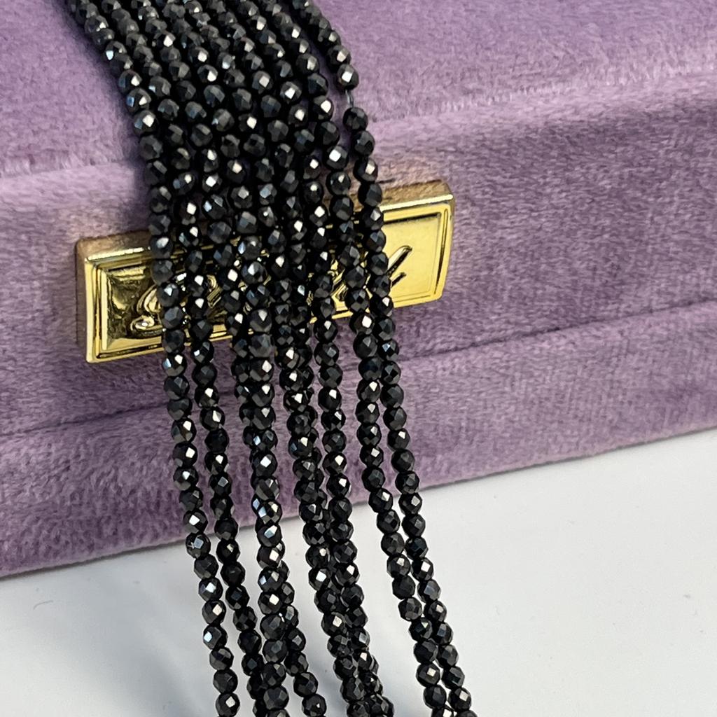 5String, Faceted Small Beads 2mm, 3mm, Handmade Black Iridescent Plated Glass Beads, for DIY Necklace, Bracelet, Accessories, Jewelry Making 38cm