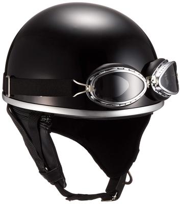 Bike Parts Center Half Helmet with One Size Fits Most Circumference 7401 Goggles, Black, (Head 57cm-59cm)