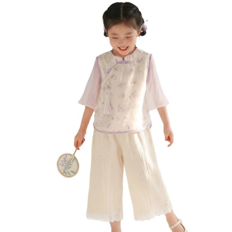 Girls' Stylish Lace Straight-Leg Pants - Casual Outerwear for Little Girls