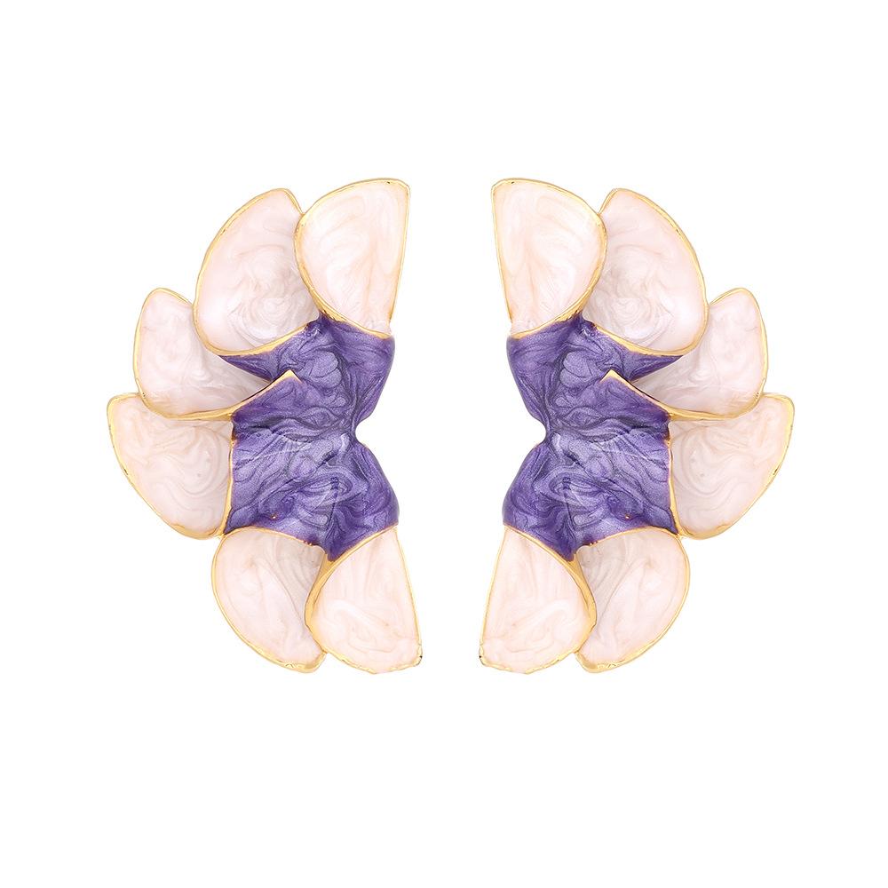 

Metal Petal Geometric Dangle Earrings for Women New Simple Charm Design Zircon Party Accessories WholesaleZAA фиолетовый
