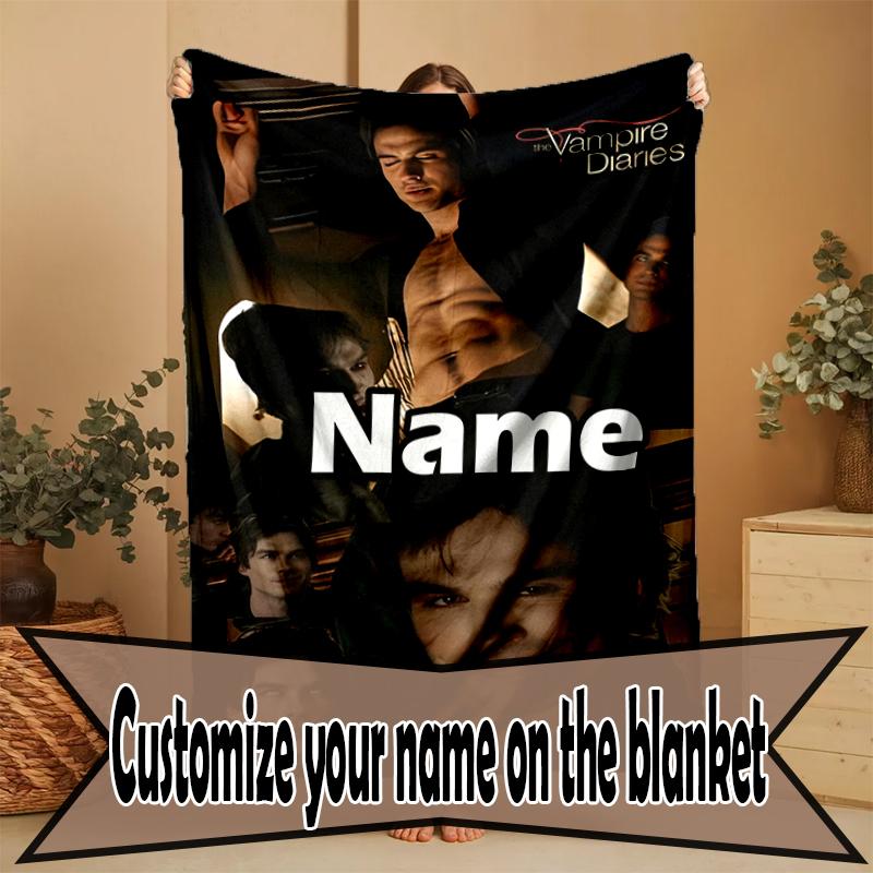 Custom Name Personalized Damon Salvatore Print Blanket, Home Decor, Bedroom, Sofa, Camping, Couch, Gifts for Birthday Christmas