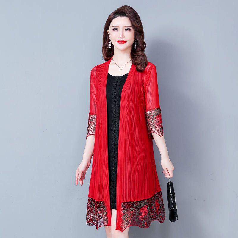 Sonnenschutzkleidung Damen Oberbekleidung Eisseide Strickjacke Dünne Außenschicht Mesh Spitze Top Mittellanges Hemd