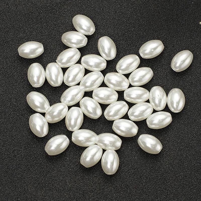 200Pcs Long Oval Abs Imitation Pearl Beads White Plastic Loose Spacer For Diy Jewelry Bracelets Necklaces Crafts Making Wedding