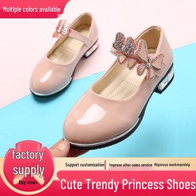 Mädchen-Lederschuhe - Frühjahrs-/Herbstmodelle für mittelgroße bis große Kinder, Kleinkind-Prinzessin-Schüler-Weiße Auftrittsflats.