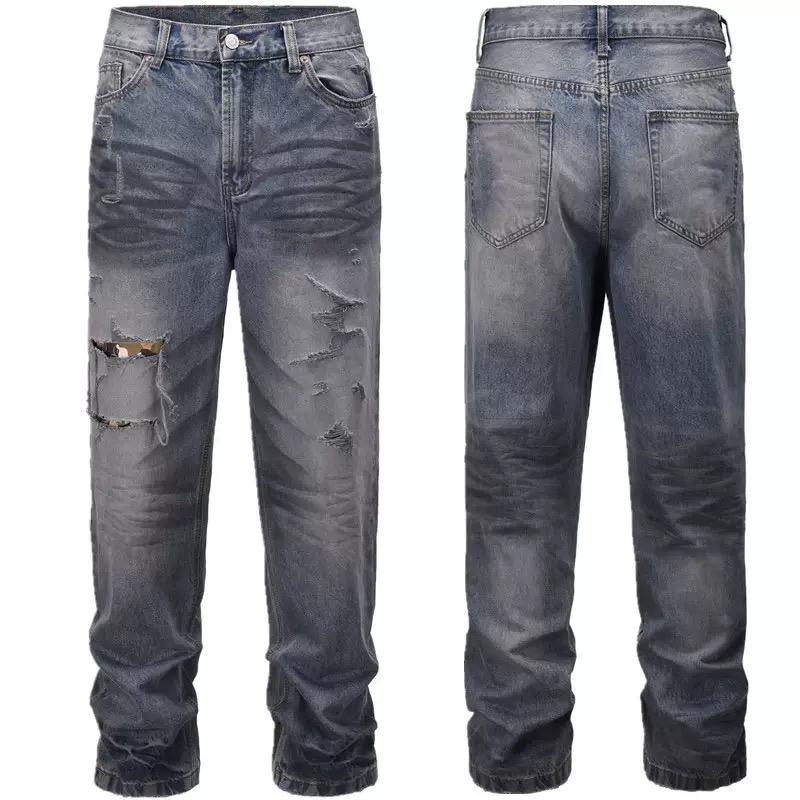 Herrenmode Lässig Gerade Reißverschluss Denim Lange Hosen Hosen Mode Streetstyle Zerrissene Skinny Jeans