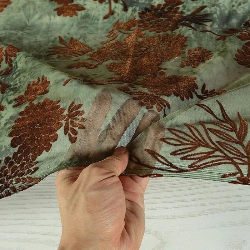 Tecido de Malha Flocado Verde Saree Africano Tecido de Tule Dirac Tecidos de Veludo Jacquard Tecido George Nigeriano para Vestido DIY Roupas