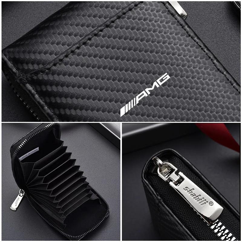 GLC GLB Carbon Fiber Credit Card Holder Wallet Men Rfid Thin Slim Minimalist Wallet For Mercedes Benz AMG A C E Class W201 W210