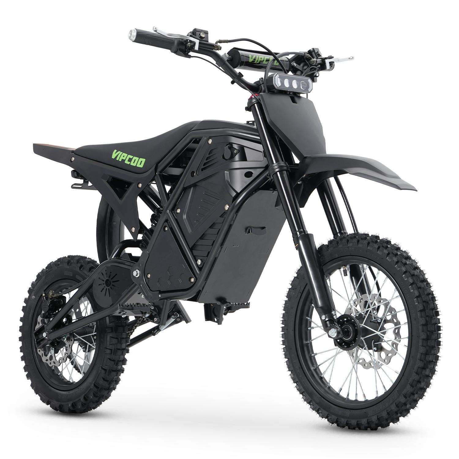 VIPCOO H3 Elektrisches Dirtbike, 48V 23Ah Abnehmbarer Akku, 14 /12  Luftreifen für Offroad schwarz