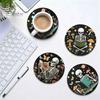 Coffee Mug Coasters 6PCS Skull Pattern Wooden Coasters, Heat Insulation Moisture Absorption Drink Gothic Home Accessories Retro Decorative Mats