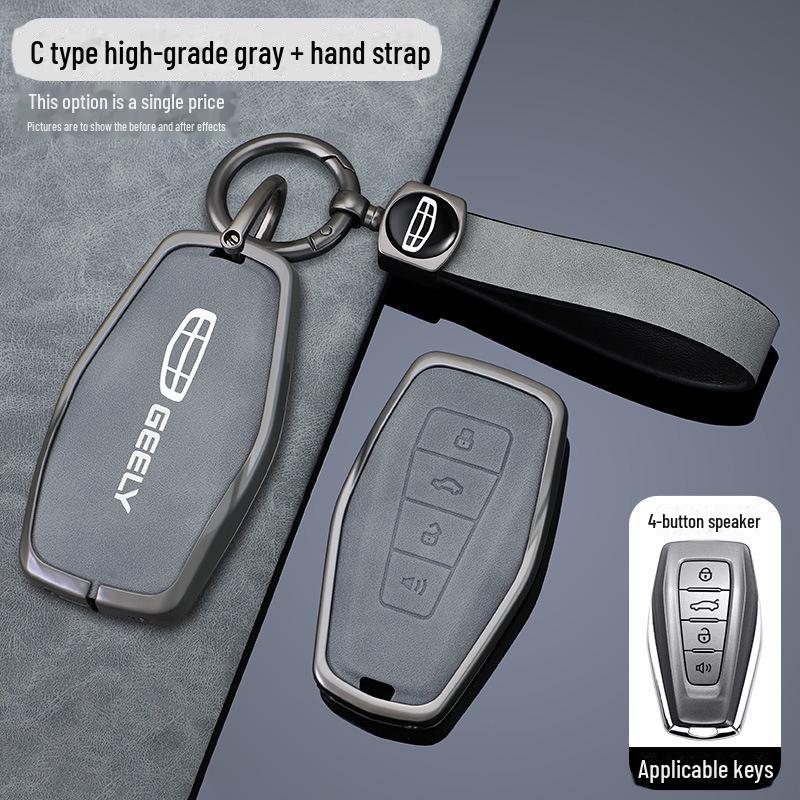 Geely Key Cover Compatible with Emgrand S, Xingyue L, Boyue, Xingrui, Icon, Binyue, Cool, Vision X6 - Car Key Case for Men