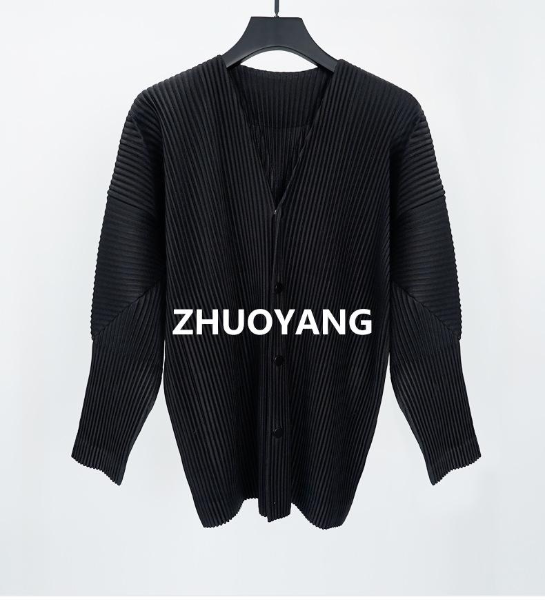 2024 Miyake Pleats Pánská bunda bez límce - Tenký, prodyšný a pohodlný jarní kardigan