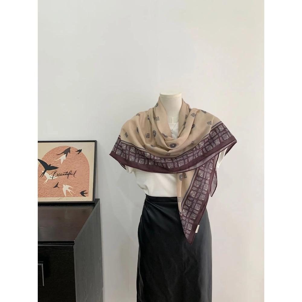 Head Scarf Women Square Scarf Thin Silk Like French Vintage Shawl Exclusive Design Spring Summer Autumn Lightweight Multipurpose