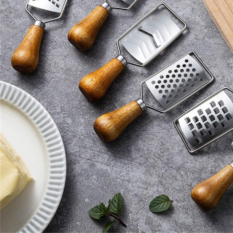 Portable Steel Cheese Shredding Gadget Multipurpose Vegetable Grater Essential Kitchens Tool With Nonslip Wood Handle