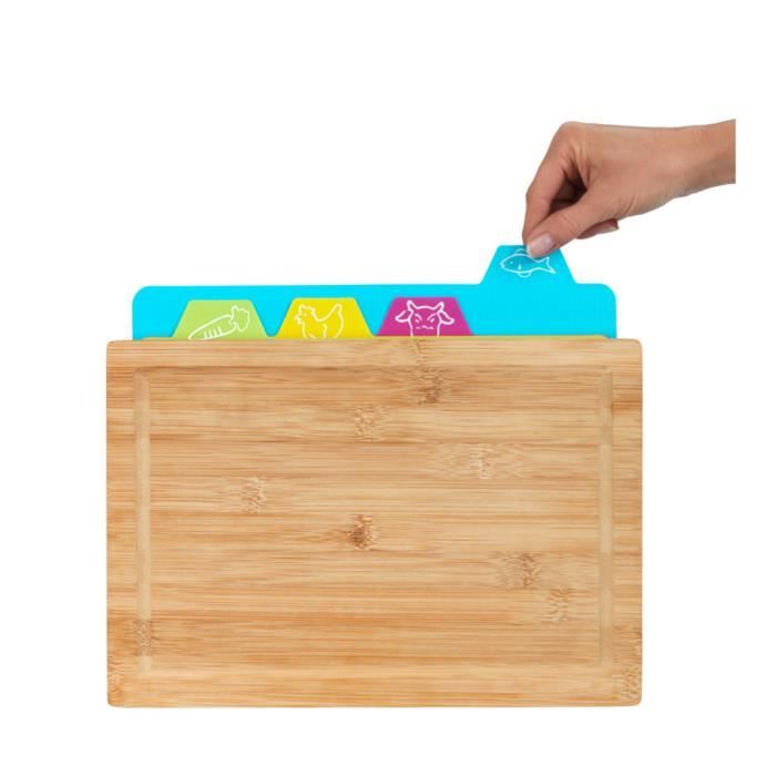 Planche à découper - wenko - bella - anticontamination - lot de 4 couleurs - bambou et plastique