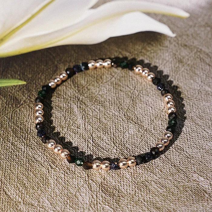 4mm Rose Gold Ball Cut Quartz Mixed Gemstone Bracelet (C2403AC1181_GD)