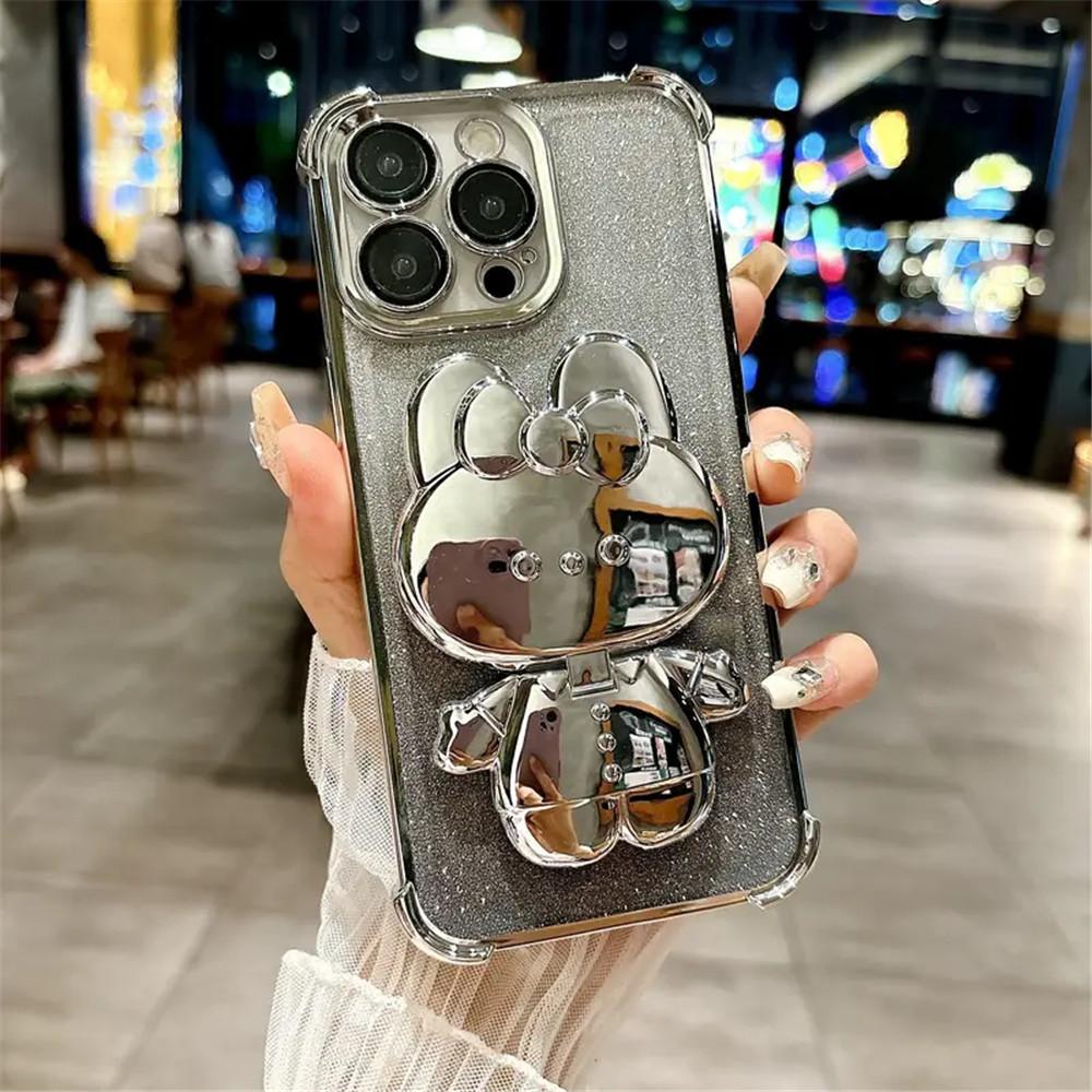 Shockproof Glitter Phone Case For Huawei Nova 13 Pro 12 11 10 9 8 7 6 5 Pro SE Invisible Makeup Mirror Rabbit Stand Soft Cover