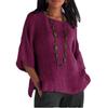 Women's Retro Cotton Linen Seven-Sleeve Shirt - Round Neck Top
