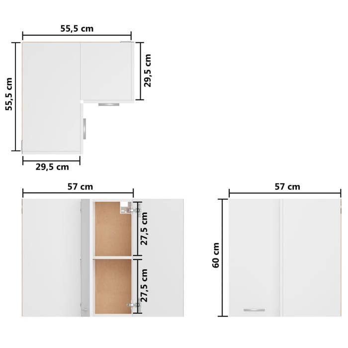 VidaXL Corner Wall Cabinet White 57x57x60 Cm Wood 802537