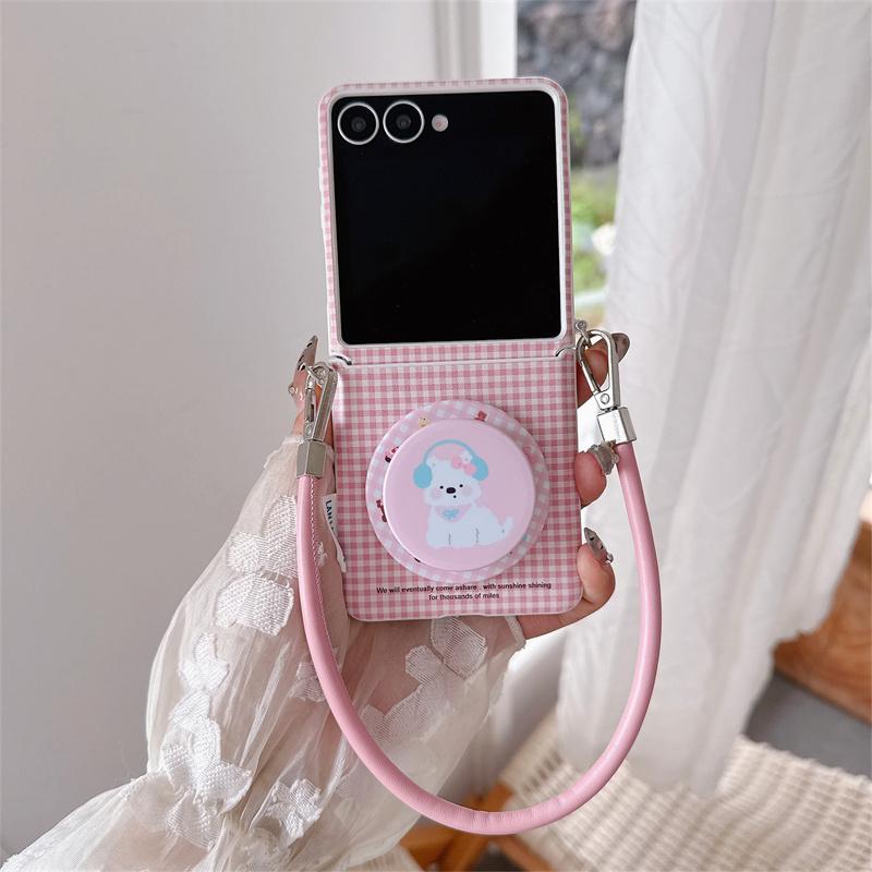 

Fashion Plaid Pattern Magnetic Phone Case For Samsung Galaxy Z Flip 7 6 5 ZFlip6 ZFlip5 Cover with Stand Hand Rope For Magsafe For Z Flip 7
