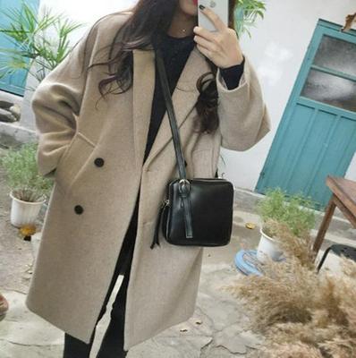 2025 Autumn/Winter Korean Style Slimming Plus Size Mid-Length Wool Coat