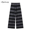 Koreańska Moda Jesień Zima Damskie Spodnie z Szerokimi Nogawkami Wysoki Stan Sznurek Paski Dzianina Podstawowe Spodnie Streetwear Ciepłe Spodnie Dzianinowe