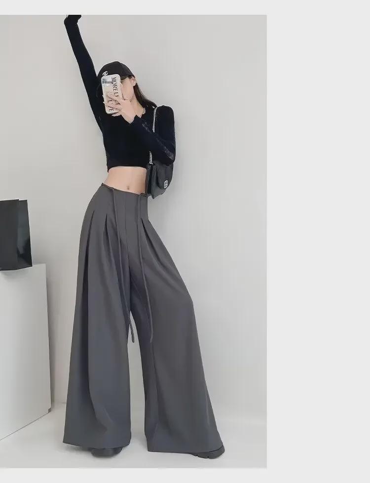 Neutral Spring/Summer High-Waist Drape Trousers: Women's Loose Korean Slim Wide-Leg Casual Pants 2024