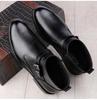 Men's High-Top Leather Slip-On Boots: Formal Casual Cowhide Shoes for Autumn/Winter with Warm Cotton, Large Sizes Available.