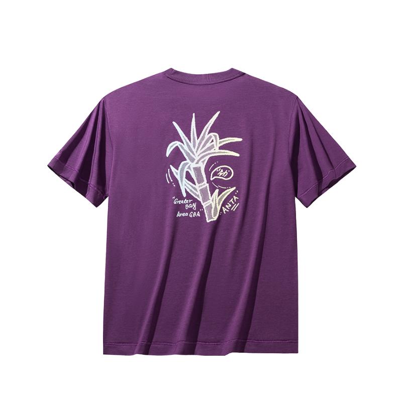 Anta Simple Breathable Letter Print Plant Pattern Round Neck Comfortable Sports Casual Short Sleeve T-Shirt Unisex Tops 172538103R-2