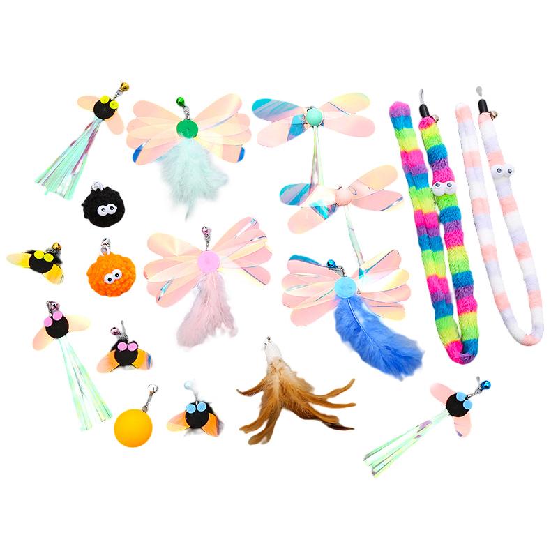 Cat Stick Feather Toys Indoor Cats Pet Toys Feather Replacement Head Cat Sequins Feather Teaser Cat Bell Balls Fuzzy Ball Toys